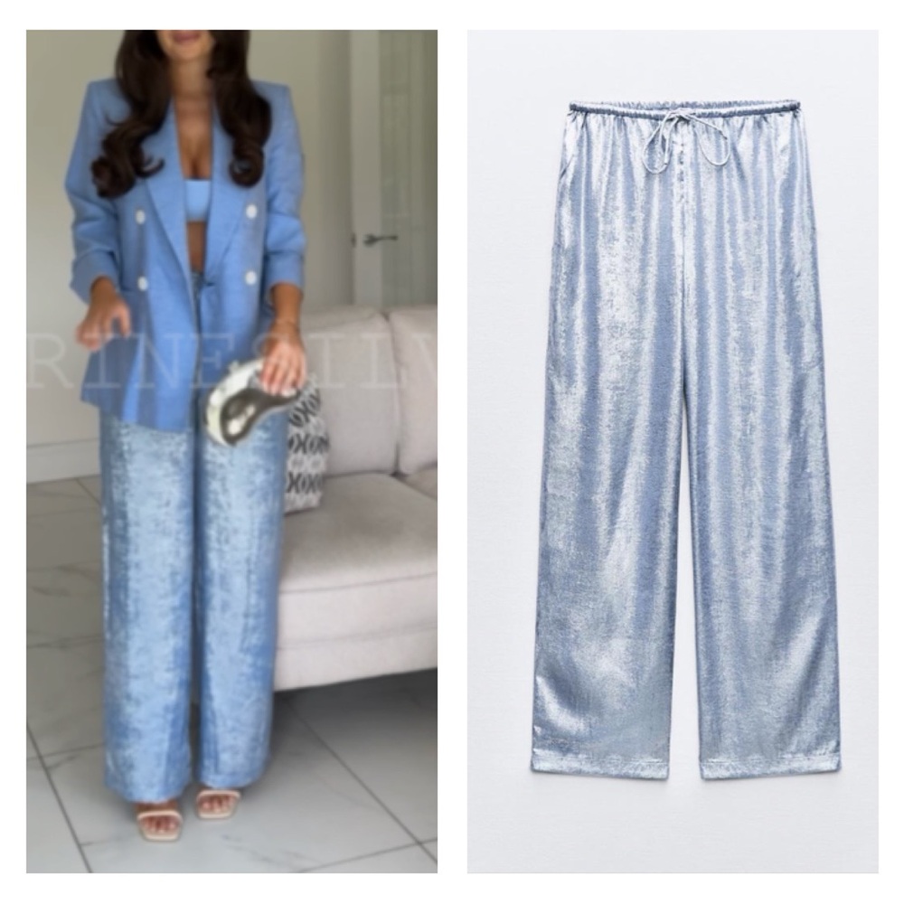 NWT Zara foil wide leg pants